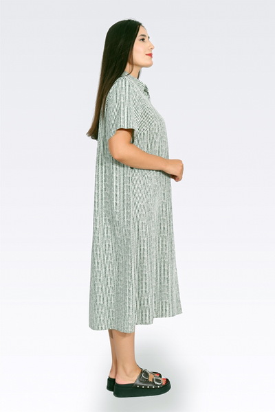 TOLGA SARAÇOĞLU 40419 Khaki Slit Detail Unlined Striped Long Dress