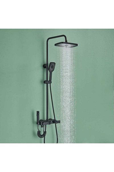 CasaVie Coloană Duș cu termostat și afișaj de temperatură, negru mat, multiple funcții de curgere, cod 1178