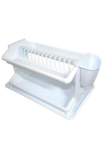 sterk Dish Rack, 2 Levels, Plastic with 2 Trays and Cutlery Holder, Dimensions 50 x 31 x 25 cm