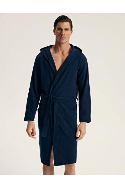 Henderson HOMME Men's Cotton Robe Waffle Structure Hooded Bathrobe with Pocke...