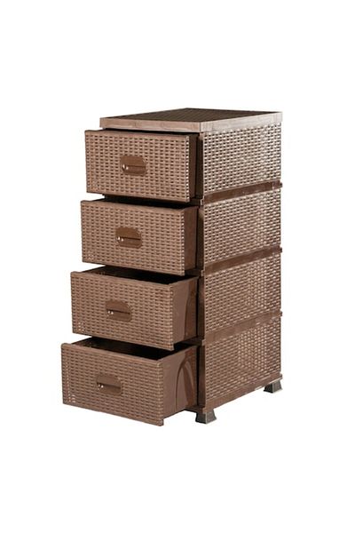 OEM Promo Package: Rattan Storage Cabinet with 4 Drawers, 91x46x37.5 cm, Brown + Set of 6 Universal Mop