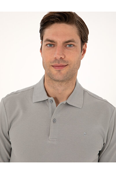 Pierre Cardin Сірий Slim Fit Незгинаючий Поло-комір Basic Pike Світшот 50314048-VR024