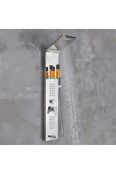 CasaVie Shower panel with rain effect and massage jets, silver chrome, code 1333