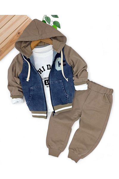 Egelite Boys' Seasonal Hooded Jacket, 2-3-4-5 Years Old Long Sleeve 3 Piece Stylish Suit with Baggy and Bottom