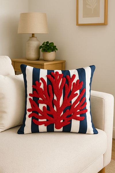 Pilloveland Punch Embroidered Throw Pillow Case - 43*43 cm - Coral