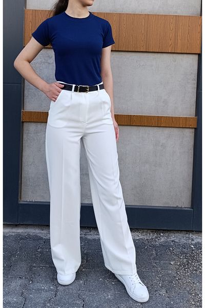 siyalife Women's Button Pleated High Waist Crepe Fabric Comfortable Fit Palazzo Pants