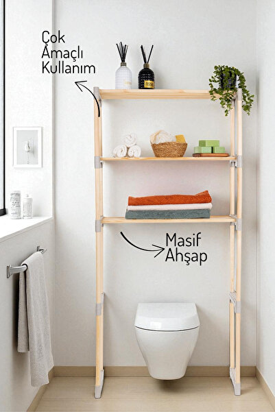 Nandy Home 3 Raflı, Çamaşır Makinesi Düzenleyici , Çok Amaçlı Masif Ahşap - Mutfak, Banyo, Ofis Düzenleyici