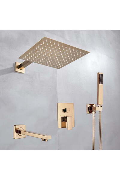 CasaVie Set de dus tip ploaie, auriu lucios, par 30 cm, 3 funcii de curgere, ...