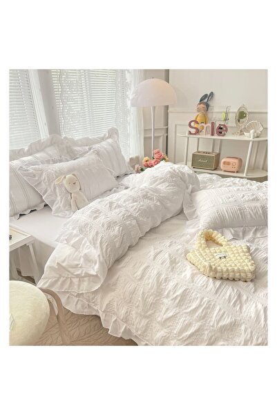 OEM Double Bed Creponated Bedding Set, Cotton, 6 Pieces for 2 People