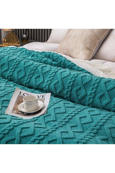 trendyhome Pătură Cocolino cu blană, tricotată, 200x230 cm, turcoaz, J22009