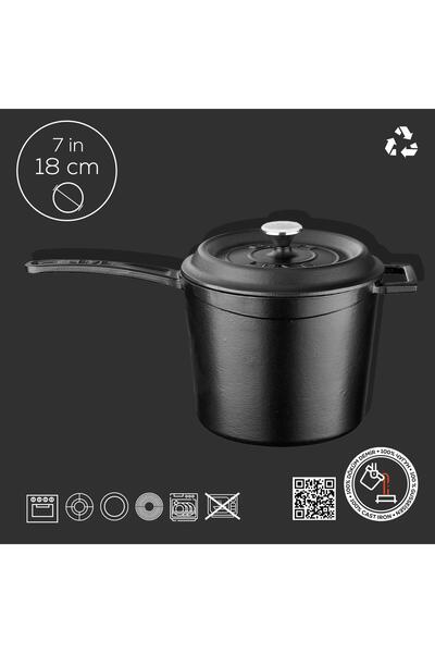 Lava Döküm Yuvarlak Sos Tenceresi. Döküm Demir Yekpare Saplı Trendy Serisi Çap(Ø18 cm.