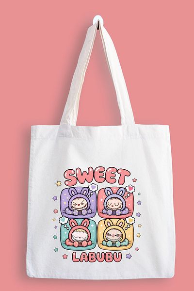 designedfy Sweet Labubu Waterproof Printed Cloth Bag, Tote Bag