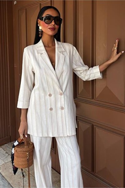 goopall Leyla τέχνη είναι μια νέα θέση προοπτικής για την τέχνη Σετ ριγέ λινό με μπλέιζερ μπουφάν 10186