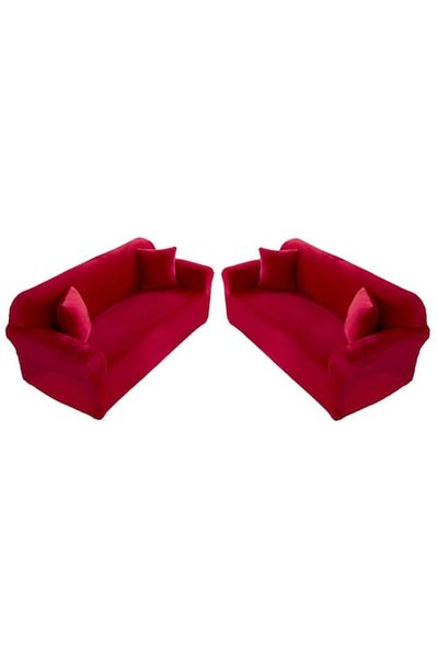 OEM Set 2 huse elastice pentru canapele, catifea, uni, 130x180cm, 2 locuri, MS STAR@, roșu