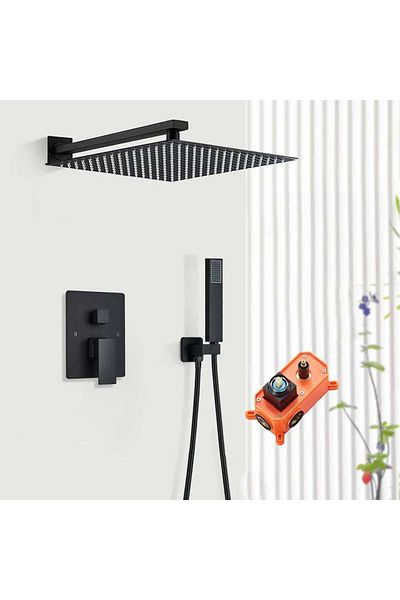 CasaVie Shower set with 40 cm square hand shower, matt black, with 2 water flow functions, code 1233