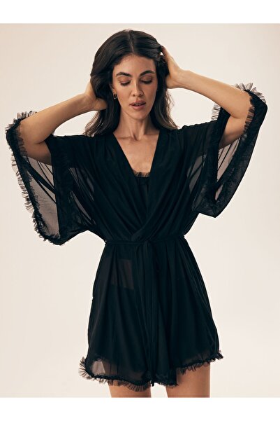 ESOTIQ Halat de baie pentru femei din șifon, semitransparent, cu volane, stil...