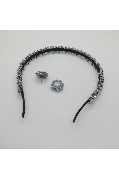 Crisandahandmade Set with headband and earrings with glass crystals and Preciosa beads Czech Republic, silver, handma