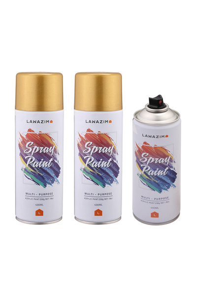 Lawazim مجموعة طلاء الرش من 3 قطع باللون الذهبي اللامع - طلاء سريع الجفاف متعدد الأسطح للاستخدام الداخلي والخارجي