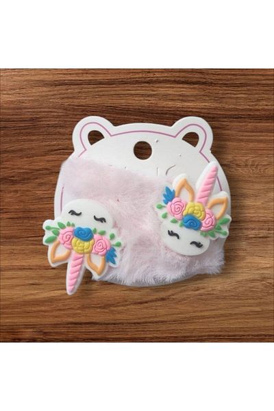 parti sürprizi Floral Unicorn Feather Baby Pink Color Pack of 2 Hair Clips