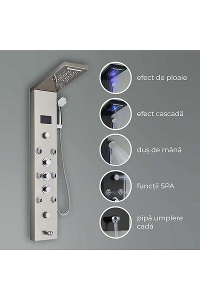CasaVie Panel de Dus cu LED 1153, cu efect de ploaie si jeturi cu masaj, cod 1153