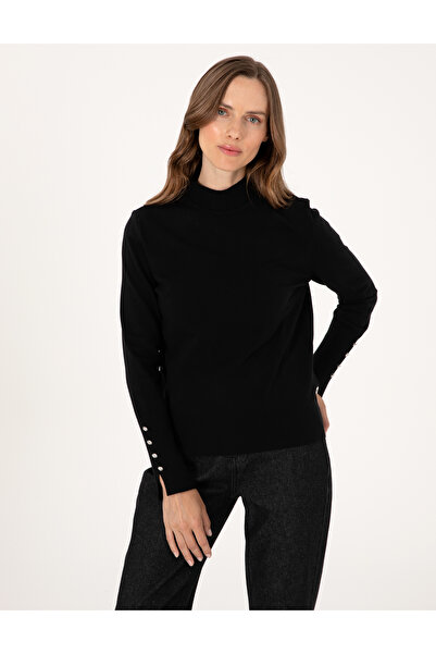 Pierre Cardin Black Slim Fit Half Fisherman Basic Sweater 50310887-Vr046