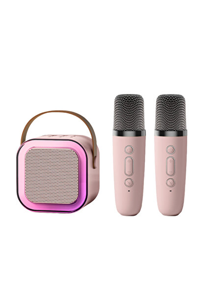 OEM Set boxe karaoke portabile cu 2 microfoane wireless, sunet stereo 3D, lumini RGB, roz