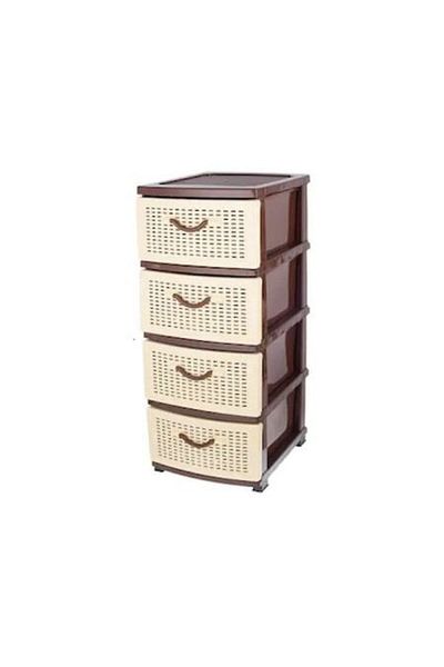 sterk Promo Pack: Universal Cabinet with 4 Drawers, Sterk, Brown/Yellow, Plastic, 90 x 67 x 45 cm + Set of
