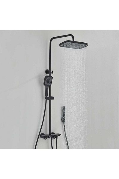 CasaVie Coloană de duș cu afișaj digital de temperatură, negru mat, cu efect de ploaie, cod 1173