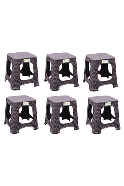 OEM Set of 6 Brown Rattan-Style Plastic Stools, 33cm
