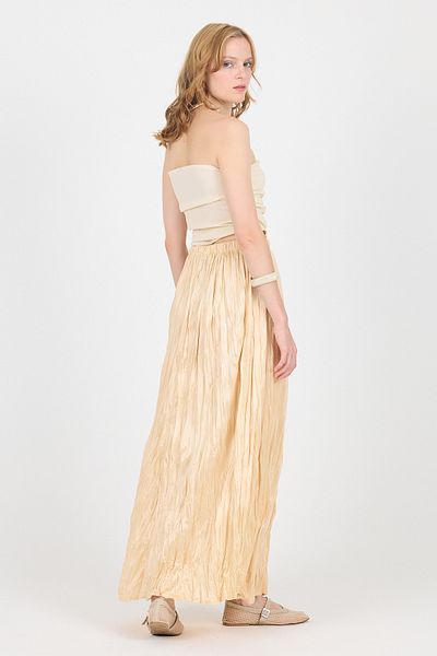 Rays Light Beige Elastic Waist Wrinkled Fabric Skirt 3483