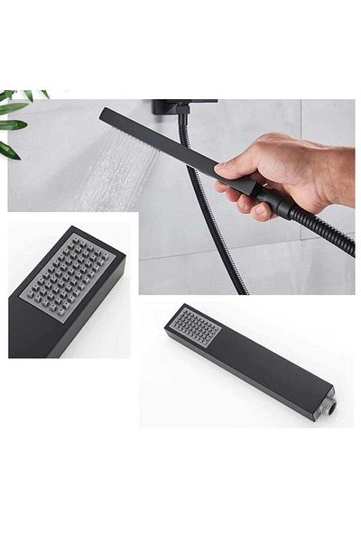 CasaVie Sistem de dus Waterfall, incastrat in tavan, para patrata 40 cm, 3 functii de curgere, negru mat