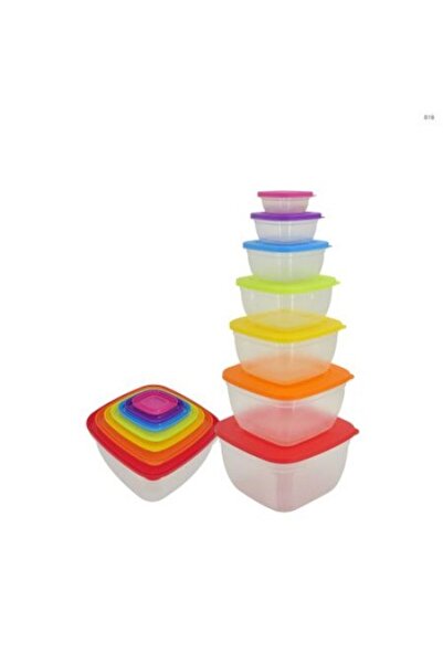 OEM Set 7 food containers with plastic lids, 14 pieces, multicolor