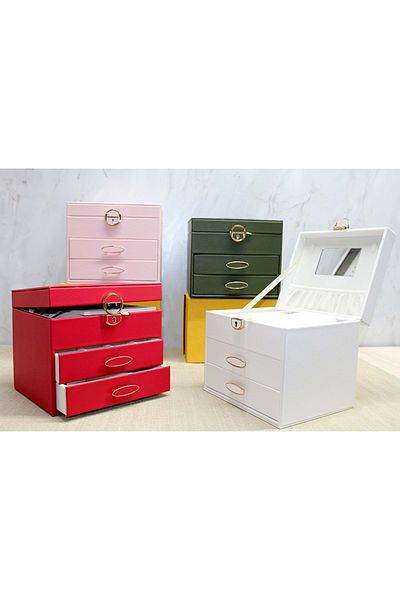 HEPBİMODA Cutie organizatoare pentru machiaj și bijuterii acoperită cu piele