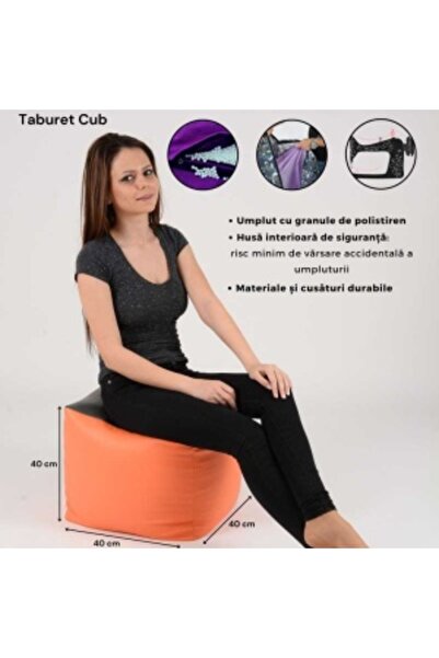 Pufrelax Taburet Cub Pufrelax, Material Impermeabil - Negru