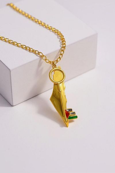 Zaytoon Palestine Map with Key Stainless Plated Chain Unisex Necklace 44 cm J300016