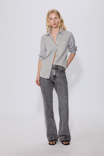 Stradivarius Basic striped poplin shirt with pocket