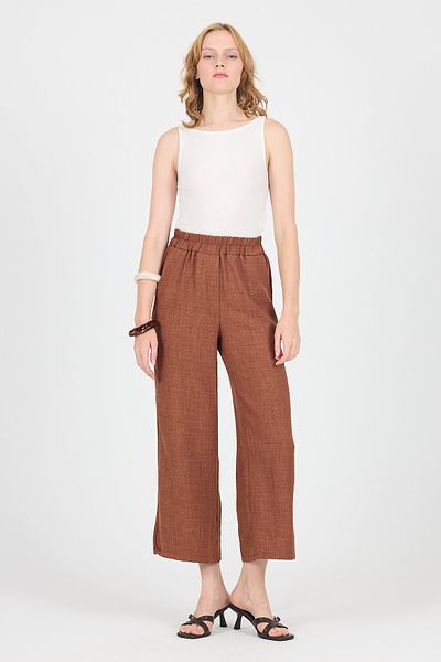 Rays Brown Cotton Elastic Waist Wide Leg Trousers 4657