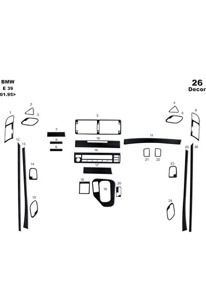 Marscockpitdesign Bmw 5 Series E39 كونسول متوافق مع توربيدو 1995 26 قطعة