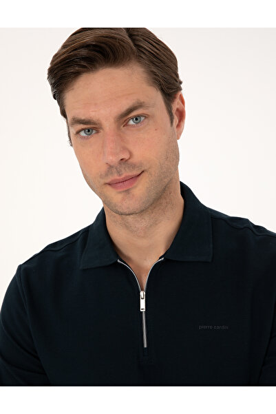 Pierre Cardin Lacivert Slim Fit Kıvrılmaz Fermuarlı Polo Yaka Basic Pike Sweatshirt 50314046-VR033