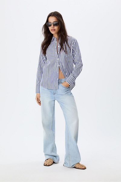 Stradivarius Basic striped poplin shirt with pocket