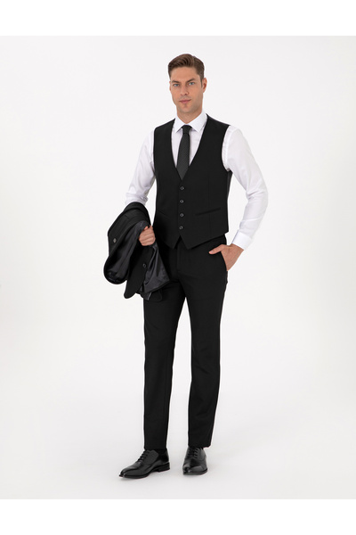 Pierre Cardin Siyah Slim Fit Yelekli Takım Elbise 50316782-VR046