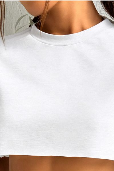 COOL TARZ Women's White Crew Neck Oversize Crop T-Shirt