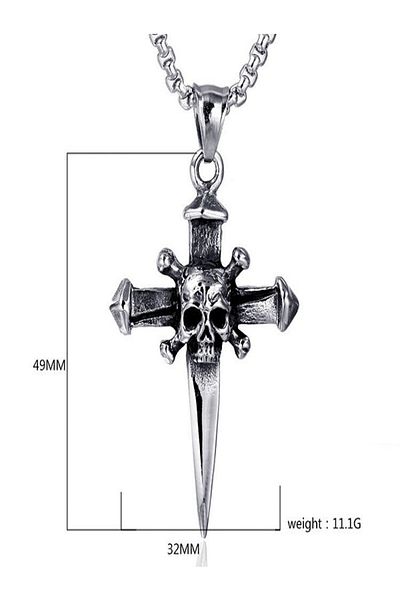 JustZEN Men's Necklace with Pendant, Stainless Steel, JustZen™, Dagger, 55cm Length, 3mm Thickness, Silver
