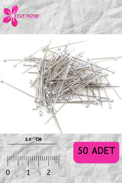 Kent Pazarı Gümüş Cam Başlı Toplu Iğne – 50 Adet ( 1 KUTU) 2,5 Cm | Şık Ve Da...
