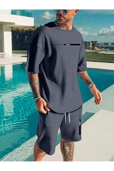 ACTIVE MODA - Men's Short Sleeve Tshirt - Shorts 2-Piece Set 1St Class Quality Cotton Fabric Oversize Printed