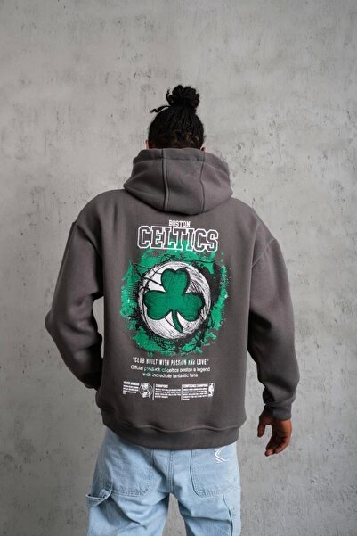 beybunn Men's Printed Hooded and Cord String Sweat - Gray