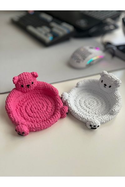 Gonulella 3D Knitted Teddy Bear Coaster (1 Piece Pink)
