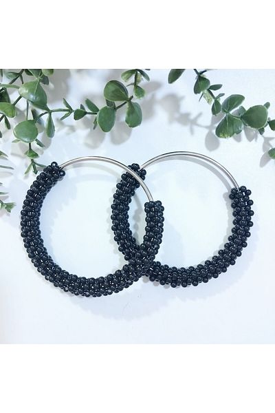 HOBİ Beaded Round Bag Handle 14 cm Black - 1 Pair