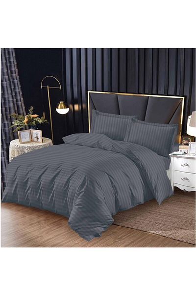 trendyhome Double Bed Linen, Fine Damask, 4 Pieces, UNI, Dark Grey, ST13360