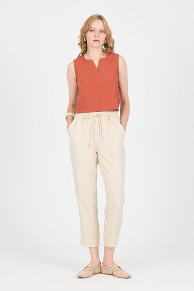 Rays Beige Cotton Elastic Waist Straight Leg Straight Leg Trousers 4800
